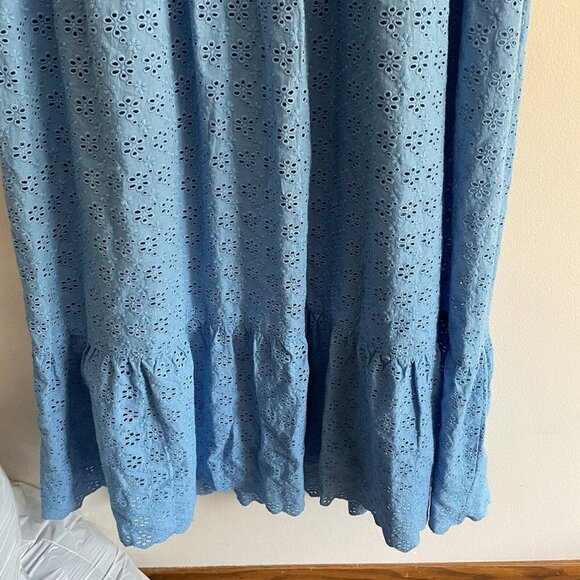 Hatley Women S Blue Eyelet Cotton Tasseled Sleeveless Tiered Emma Maxi Dress - Picture 4 of 12